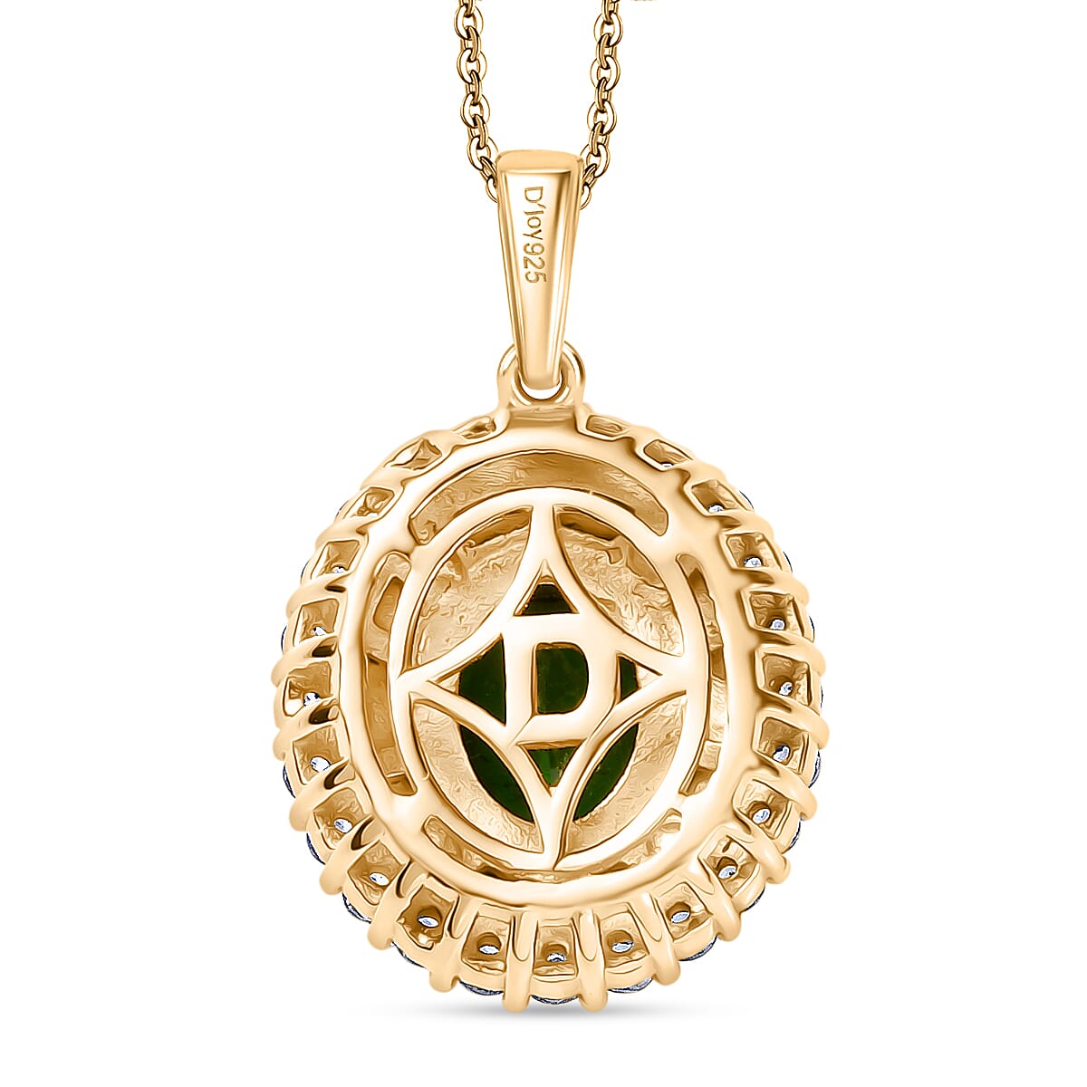D'Joy Natural Chrome Diopside and White Zircon Halo Pendant with Chain (Size 20) in 18K Vermeil Yellow Gold Plated Sterling Silver 2.03 Ct. V32514250 5