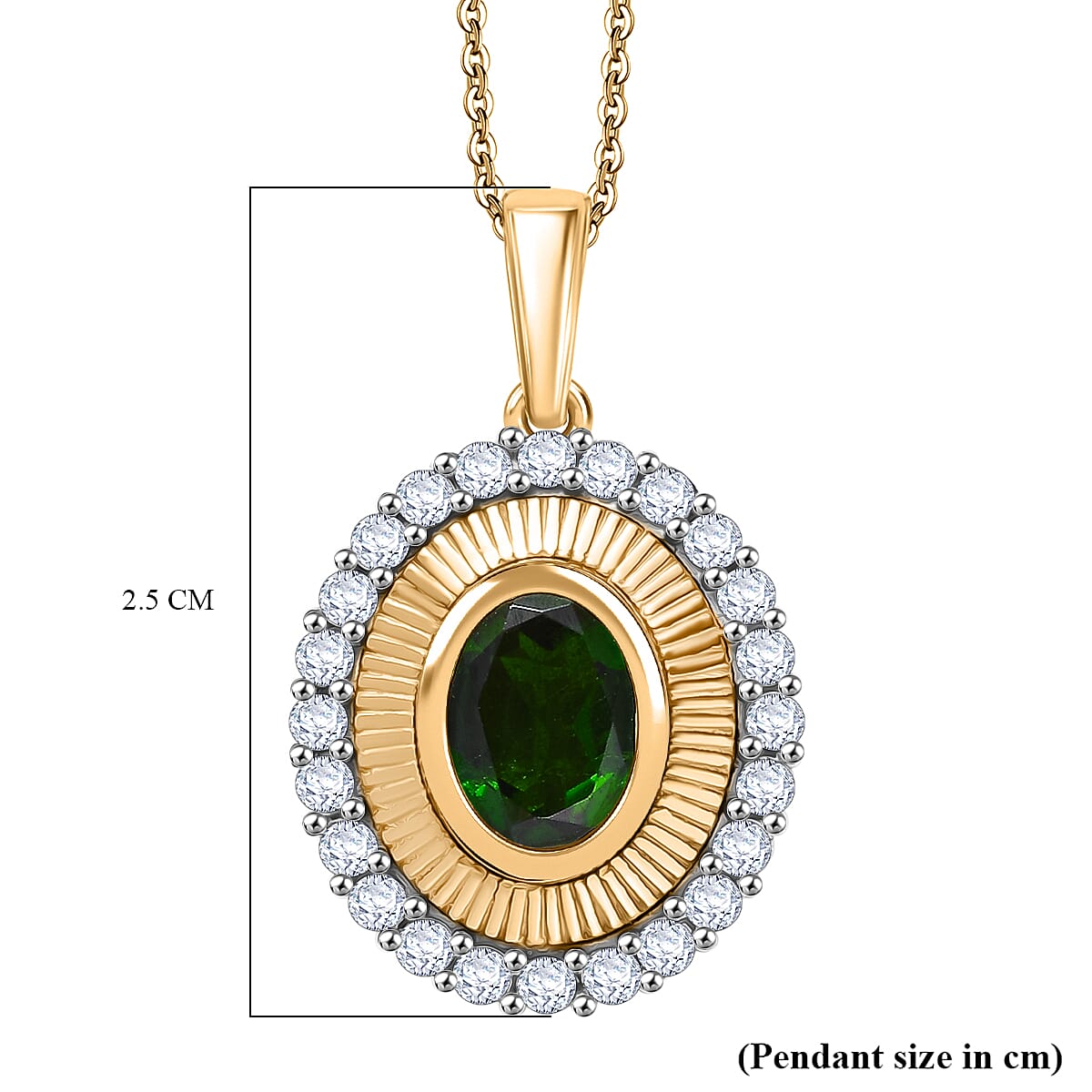 D'Joy Natural Chrome Diopside and White Zircon Halo Pendant with Chain (Size 20) in 18K Vermeil Yellow Gold Plated Sterling Silver 2.03 Ct. V32514250 7