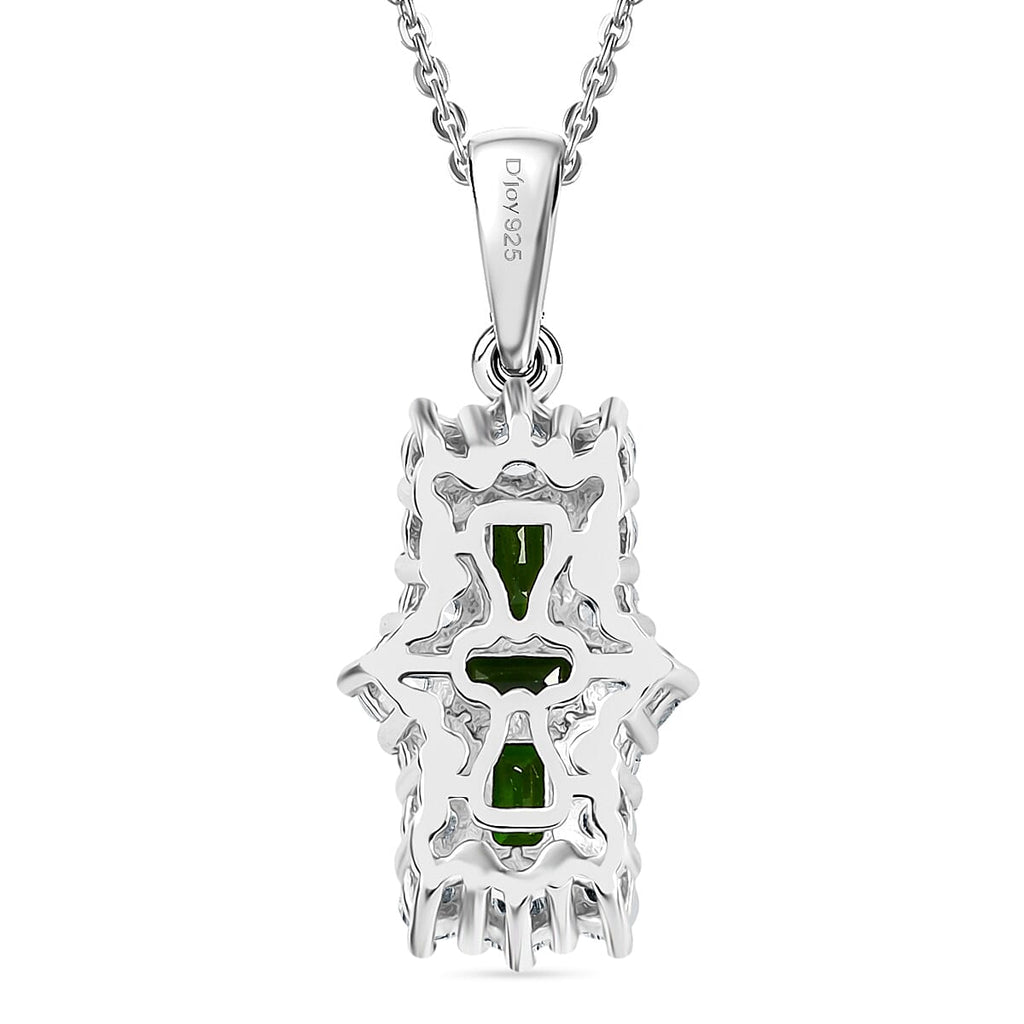 Natural Chrome Diopside & White Zircon Boat Pendant with Chain (Size 20) in Platinum Overlay Sterling Silver 2.97 Ct.