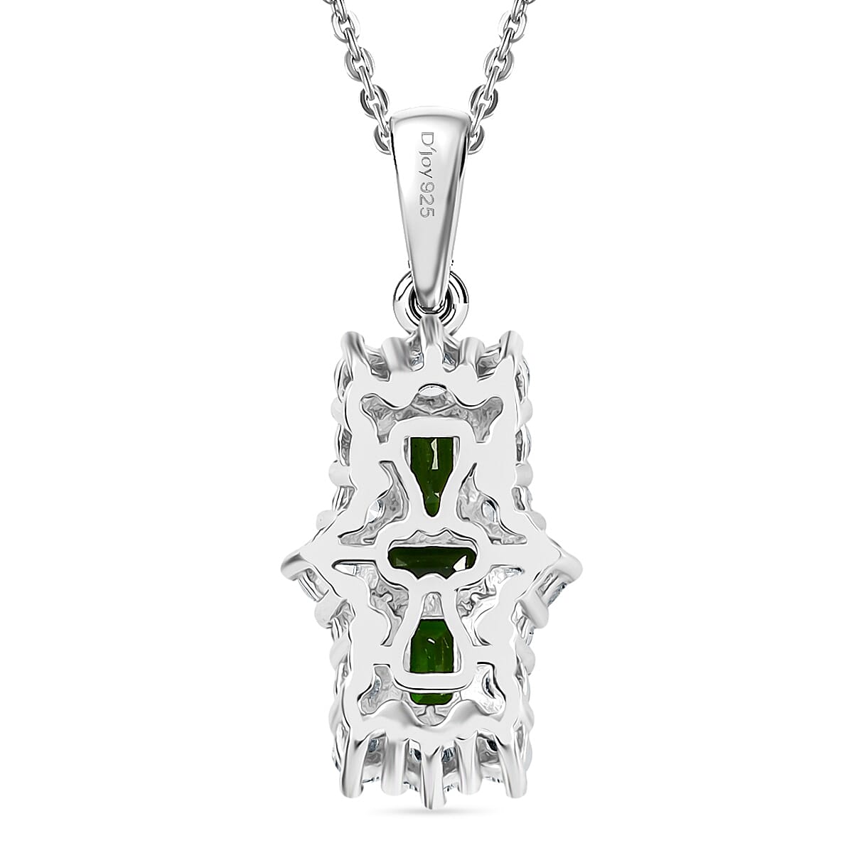 Natural Chrome Diopside &amp; White Zircon Boat Pendant with Chain (Size 20) in Platinum Overlay Sterling Silver 2.97 Ct. 4399554 5