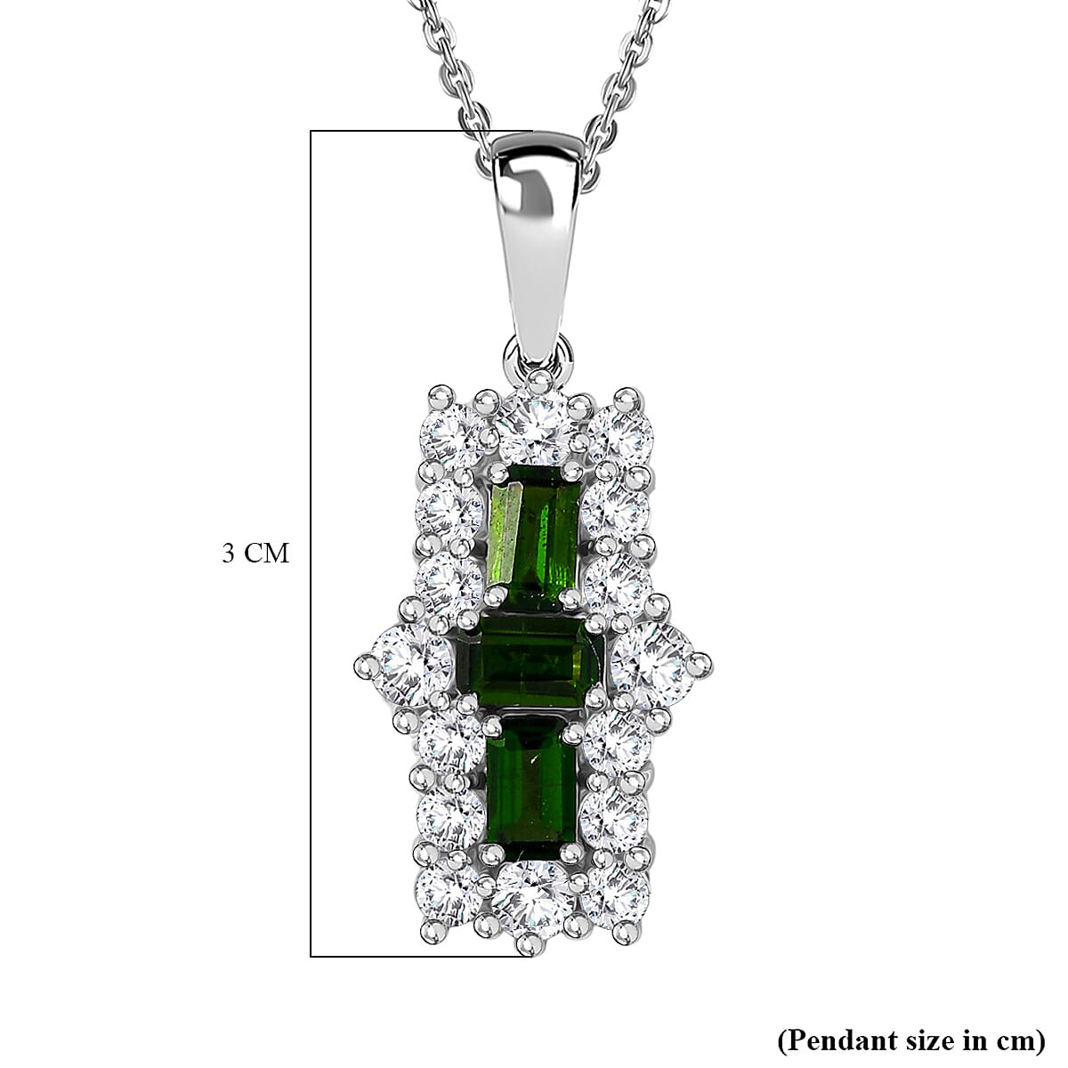 Natural Chrome Diopside &amp; White Zircon Boat Pendant with Chain (Size 20) in Platinum Overlay Sterling Silver 2.97 Ct. 4399554 6