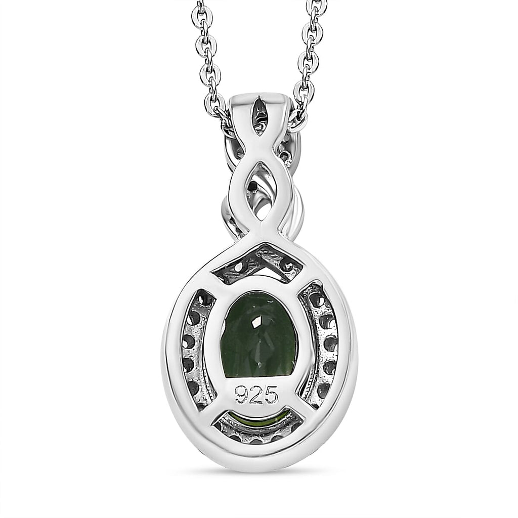 Natural Chrome Diopside,  White Zircon Pendant with Chain (Size 20) in rhodium Sterling Silver 0.44 ct  1.840  Ct.