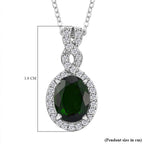 Natural Chrome Diopside,  White Zircon Pendant with Chain (Size 20) in rhodium Sterling Silver 0.44 ct  1.840  Ct.