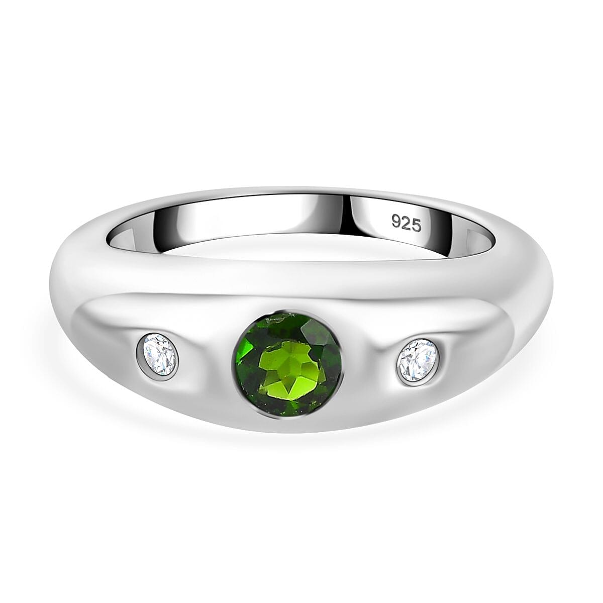 Natural Chrome Diopside &amp; Natural Zircon Ring in Platinum Overlay Sterling Silver 7777446 0
