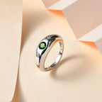 Natural Chrome Diopside & Natural Zircon Ring in Platinum Overlay Sterling Silver