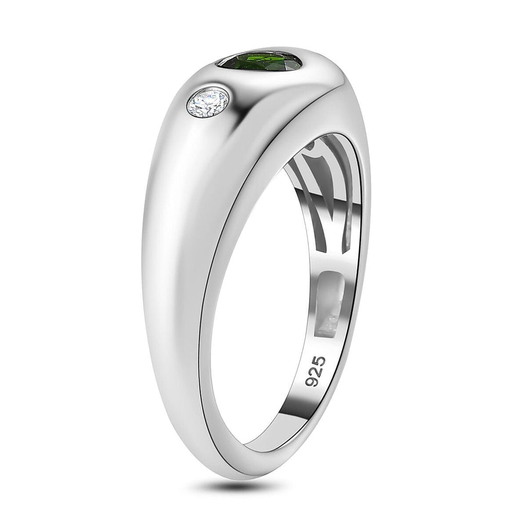 Natural Chrome Diopside & Natural Zircon Ring in Platinum Overlay Sterling Silver
