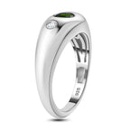 Natural Chrome Diopside & Natural Zircon Ring in Platinum Overlay Sterling Silver
