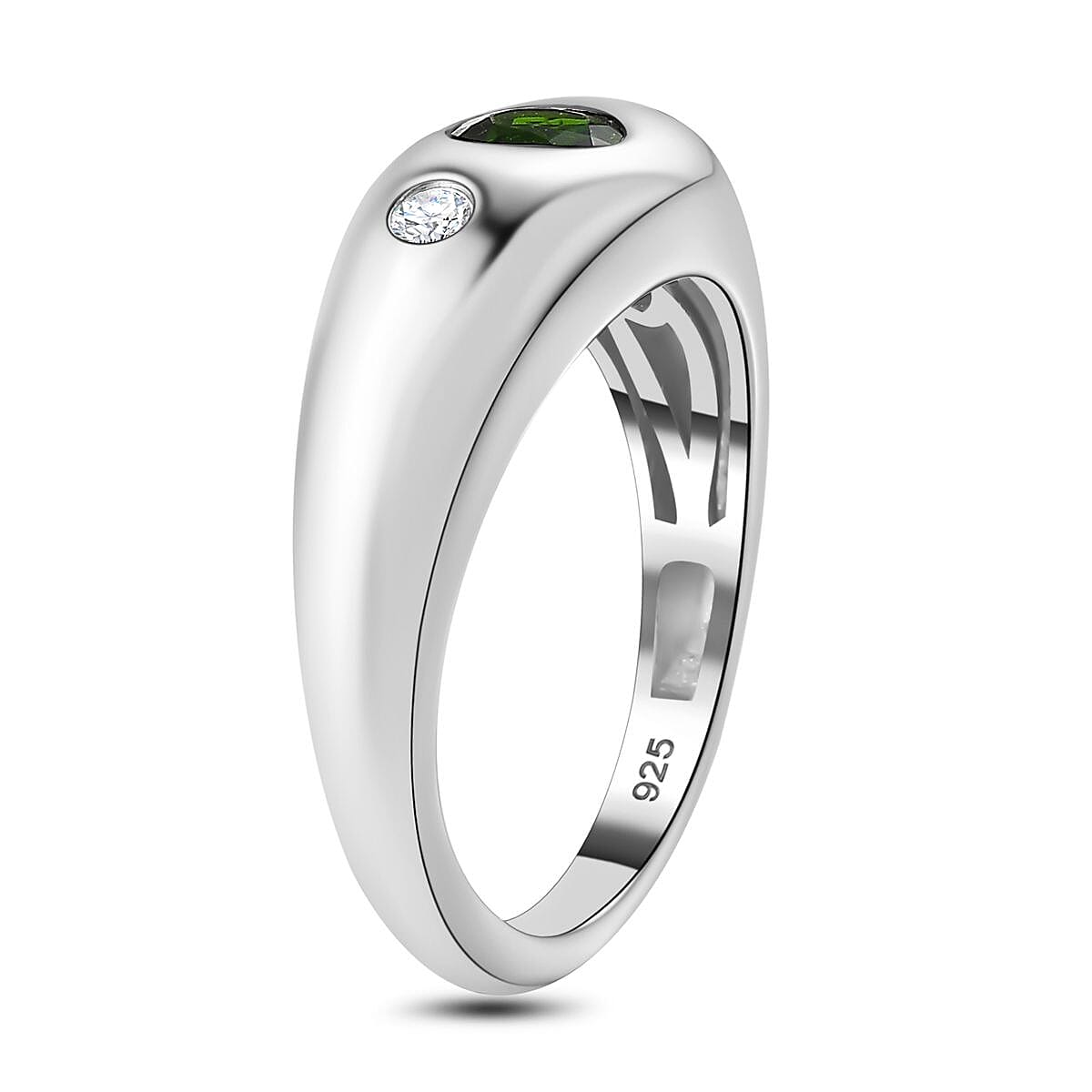 Natural Chrome Diopside &amp; Natural Zircon Ring in Platinum Overlay Sterling Silver 7777446 3