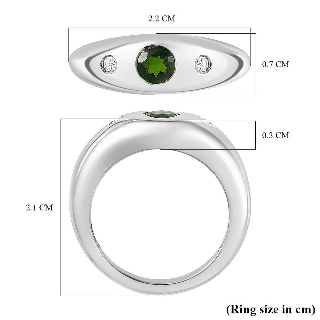 Natural Chrome Diopside & Natural Zircon Ring in Platinum Overlay Sterling Silver