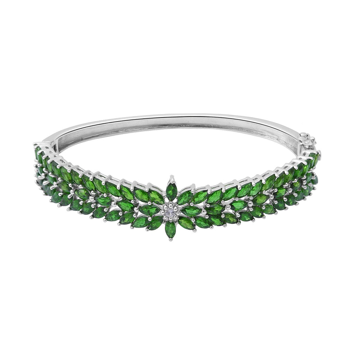 Natural Chrome Diopside and Natural Zircon Bangle (Size - 7.5) in Rhodium Overlay Sterling Silver 10.28 Ct. V32564873 0