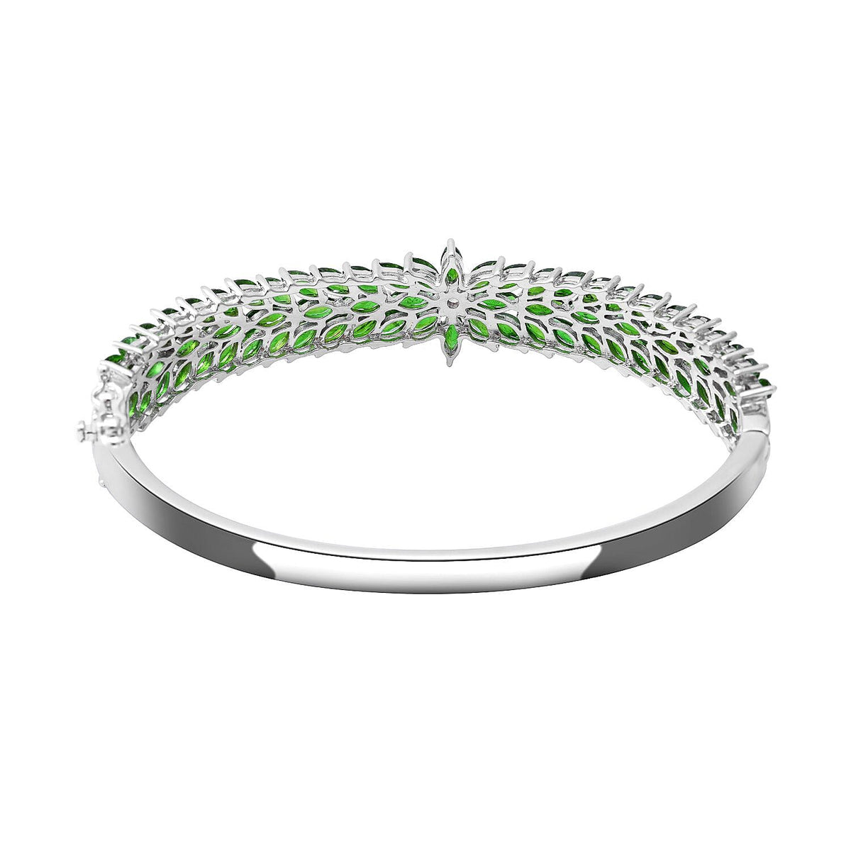 Natural Chrome Diopside and Natural Zircon Bangle (Size - 7.5) in Rhodium Overlay Sterling Silver 10.28 Ct. V32564873 3