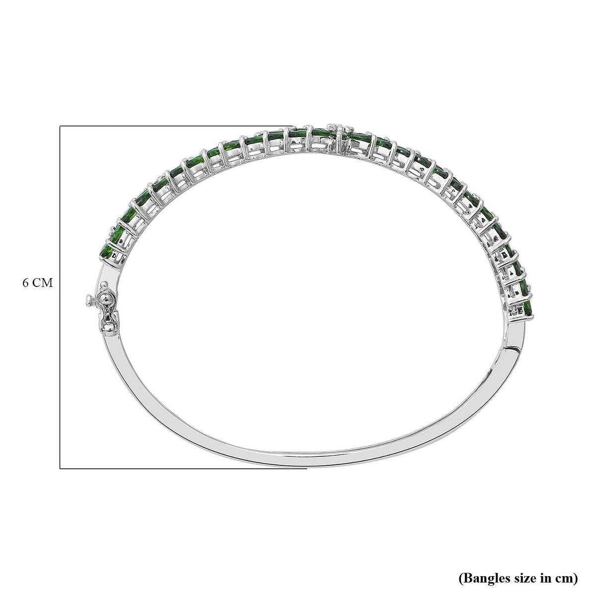 Natural Chrome Diopside and Natural Zircon Bangle (Size - 7.5) in Rhodium Overlay Sterling Silver 10.28 Ct. V32564873 4