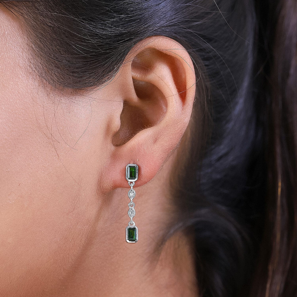 D'Joy Natural Chrome Diopside &amp; Natural Cambodian Zircon Dangling Push Back Earrings in Platinum Overlay Sterling Silver 1.24 Ct. 7236222 3