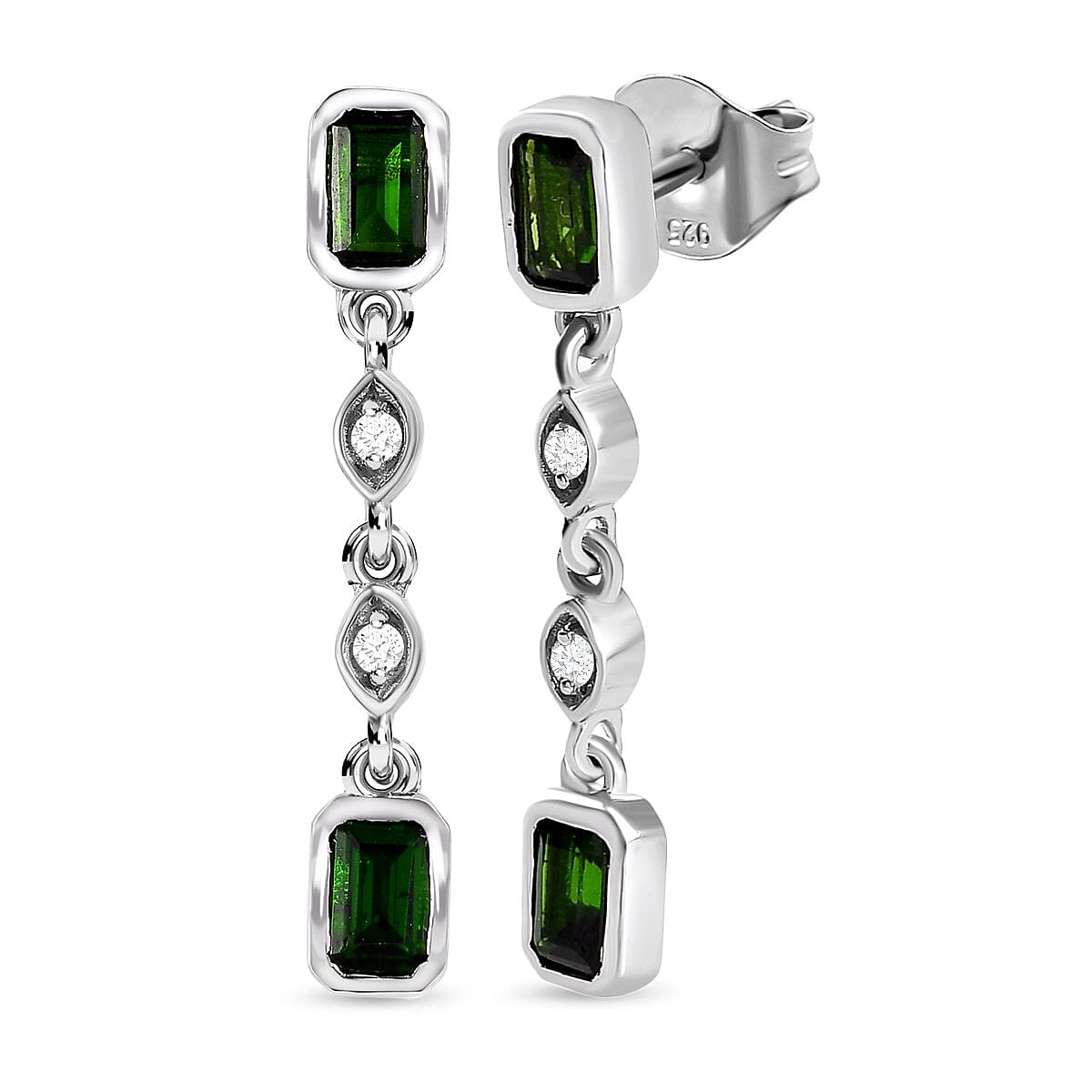 D'Joy Natural Chrome Diopside &amp; Natural Cambodian Zircon Dangling Push Back Earrings in Platinum Overlay Sterling Silver 1.24 Ct. 7236222 4
