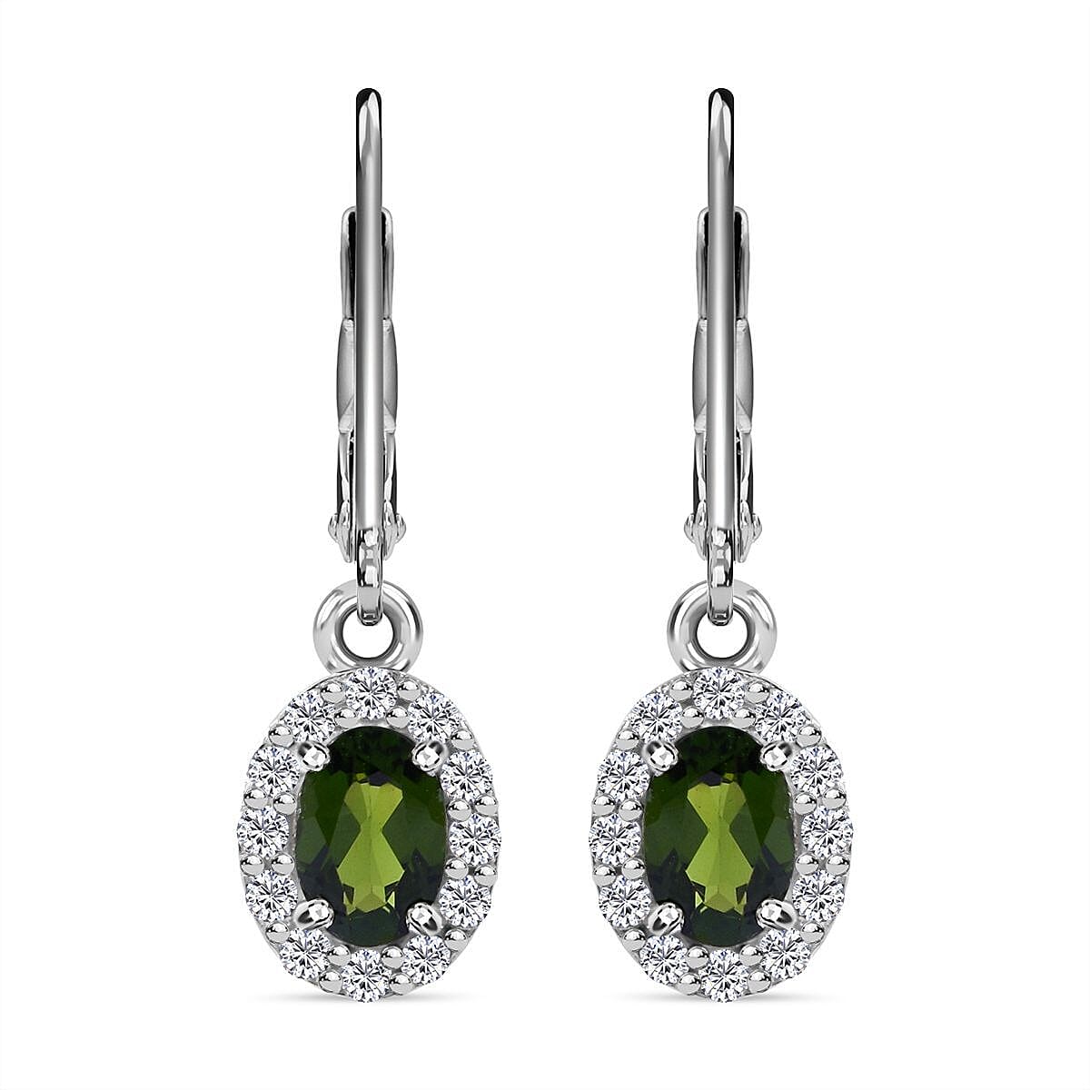 Chrome Diopside &amp; Natural Zircon Earrings With Lever Back in Rhodium Overlay Sterling Silver 1.65 Ct. 8898929 0
