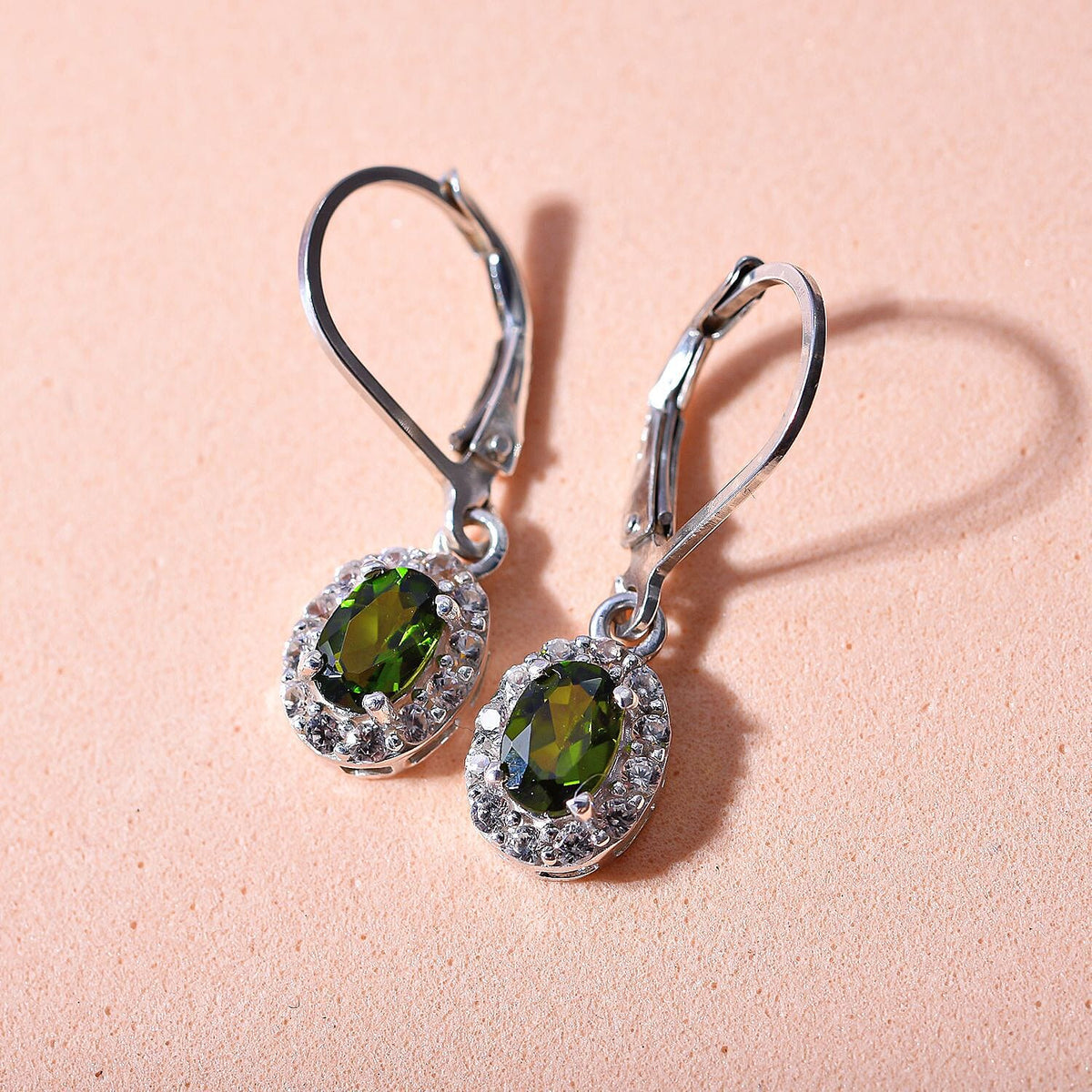 Chrome Diopside &amp; Natural Zircon Earrings With Lever Back in Rhodium Overlay Sterling Silver 1.65 Ct. 8898929 1