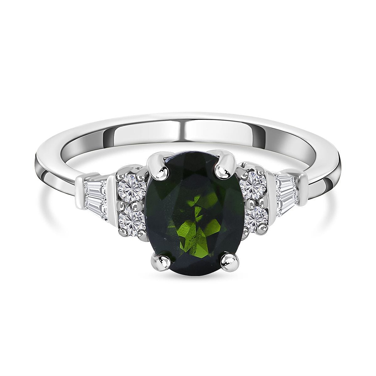 Natural Chrome Diopside and Natural Zircon Ring in Rhodium Overlay Sterling Silver 2.40 Ct 7316524 0