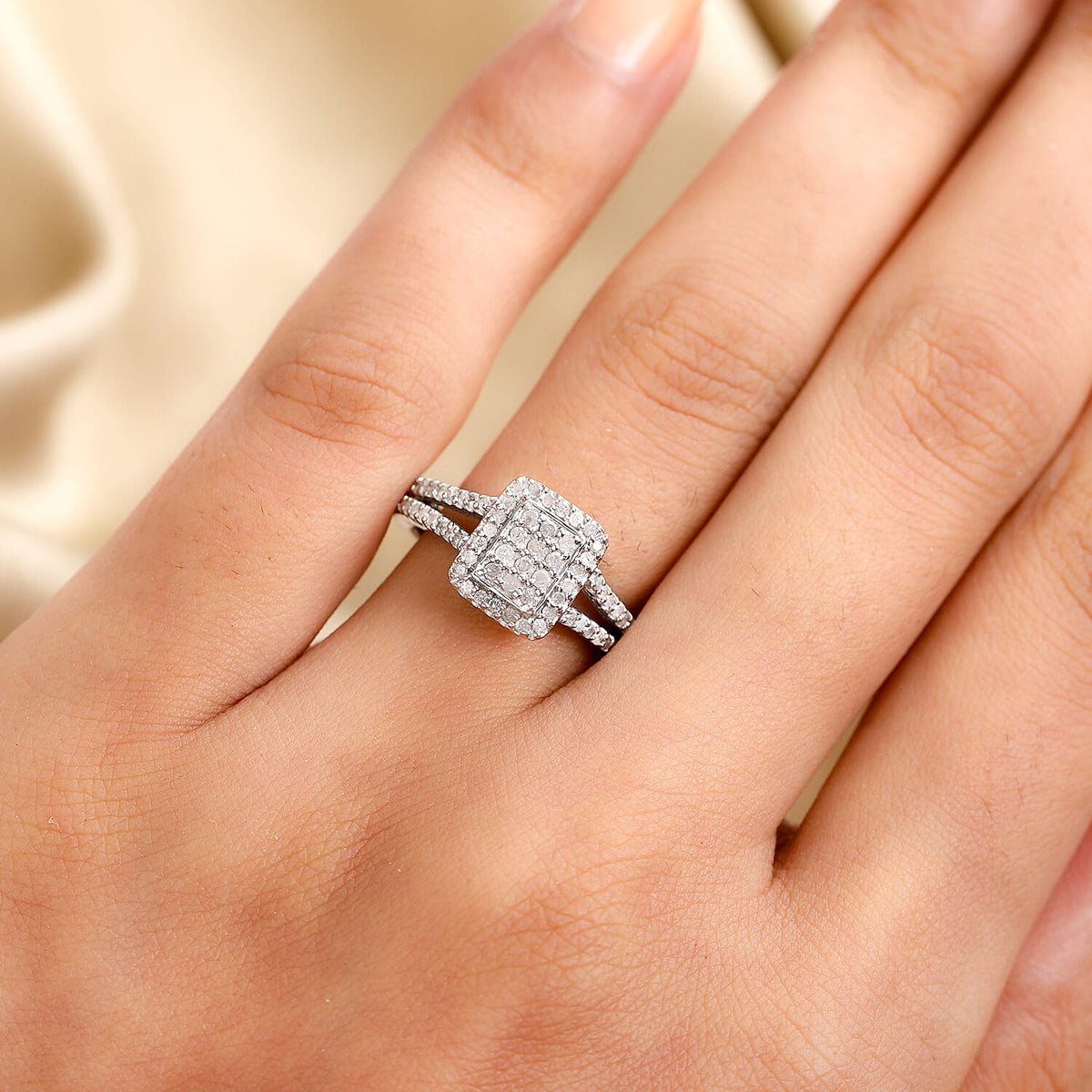 Natural Diamond Ring in Platinum Overlay Sterling Silver 0.50 Ct. 3467468 3