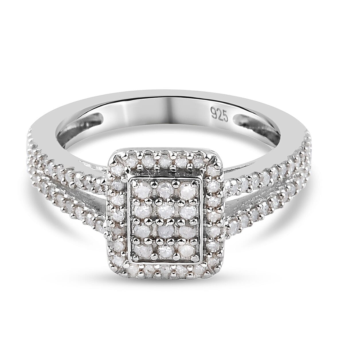 Natural Diamond Geometric Cluster Ring in Platinum Overlay Sterling Silver 0.50 Ct. 3819311 0