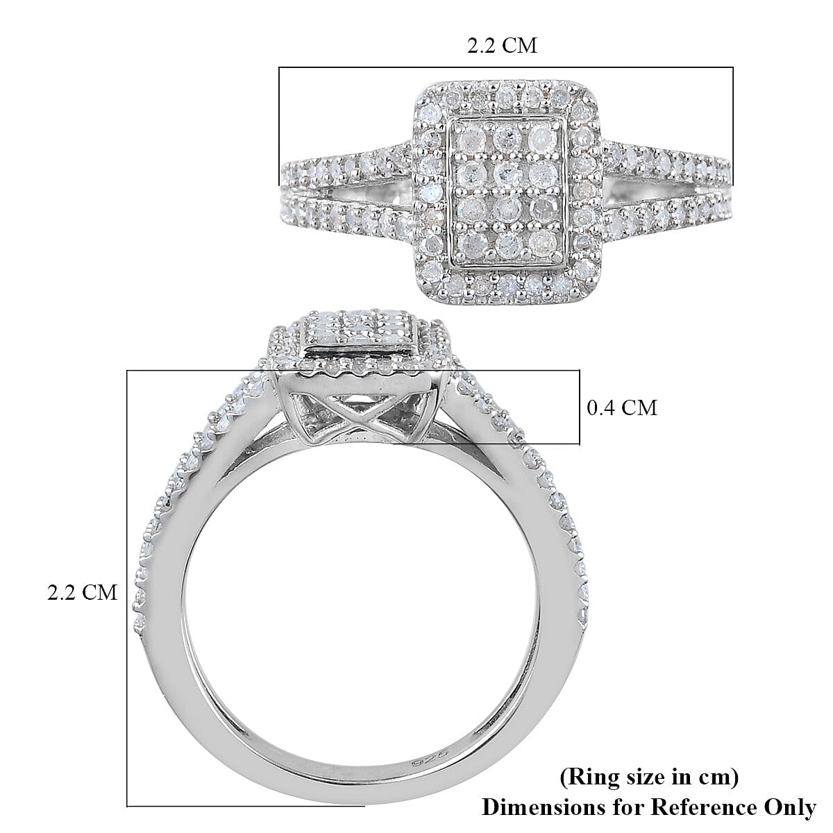 Natural Diamond Geometric Cluster Ring in Platinum Overlay Sterling Silver 0.50 Ct. 3819311 5