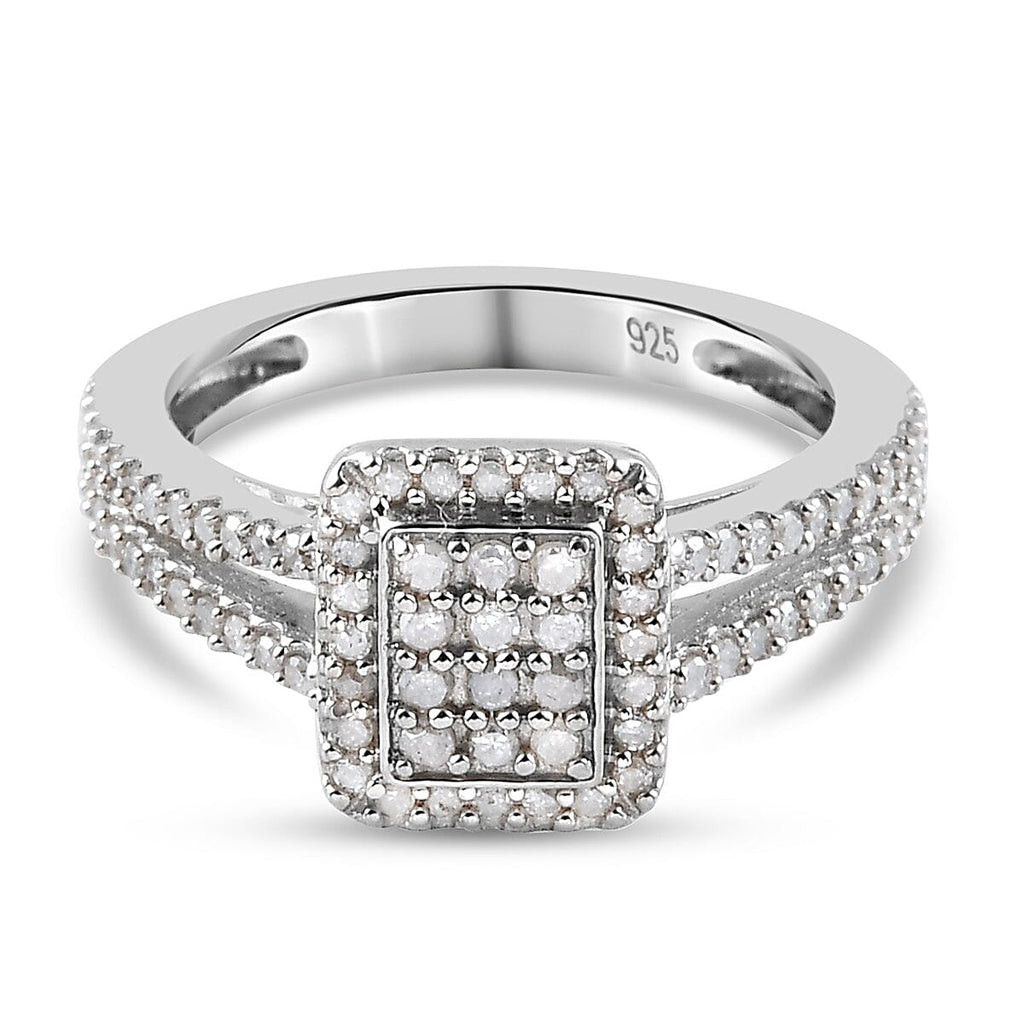 Natural Diamond Ring in Platinum Overlay Sterling Silver 0.50 Ct.