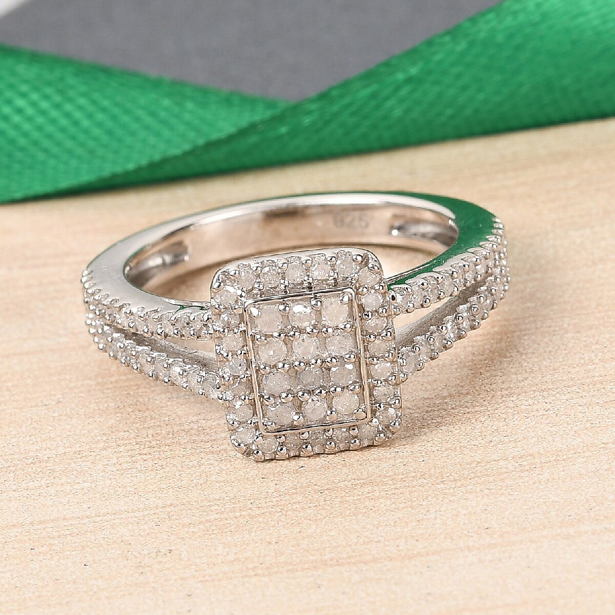 Natural Diamond Geometric Cluster Ring in Platinum Overlay Sterling Silver 0.50 Ct. 3819313 1