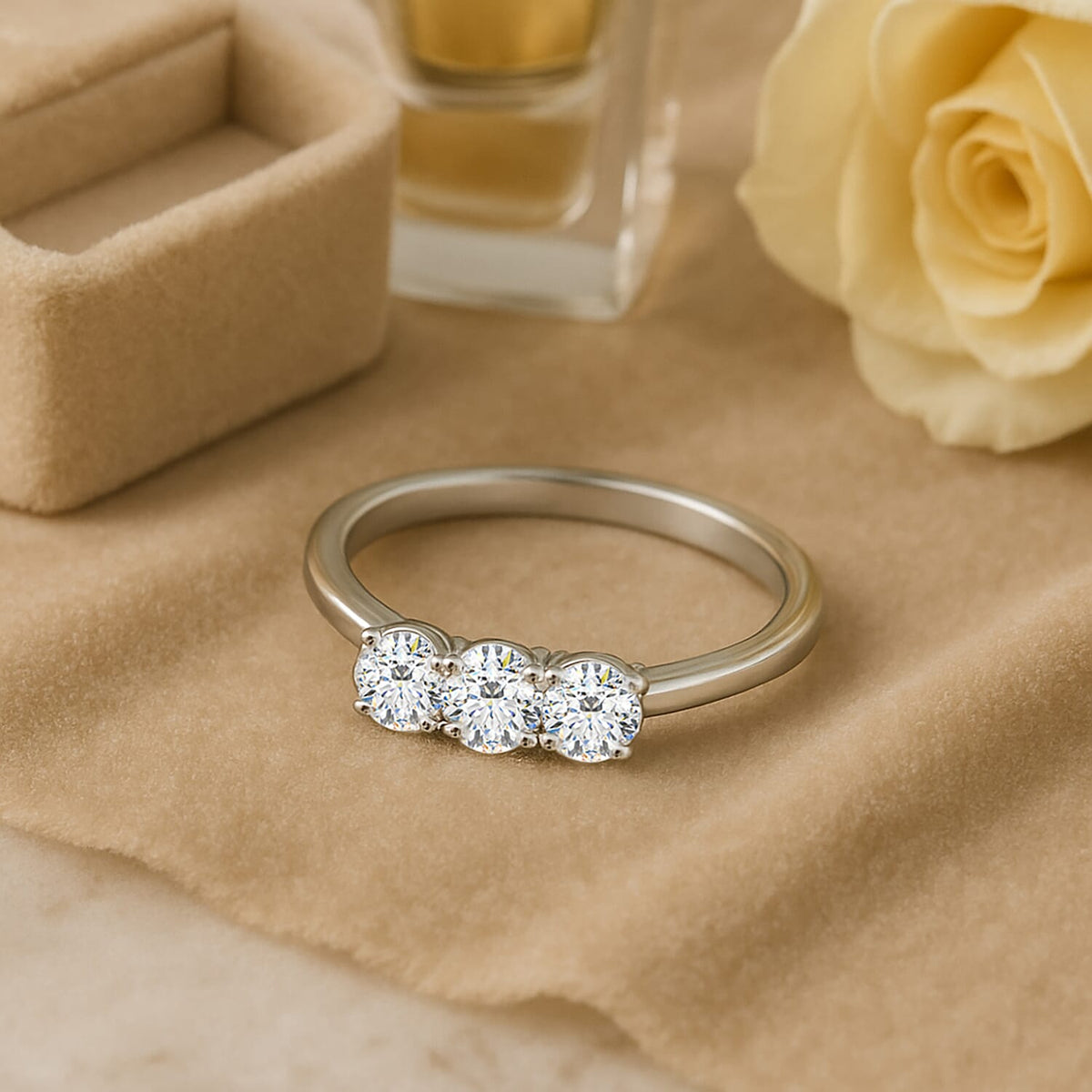 Natural Diamond Trilogy Ring in 950 Platinum, SGL Certified 7806407 1