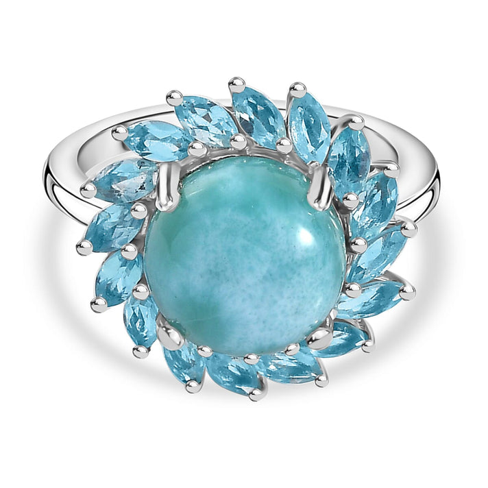 Natural Teal Green Larimar and Blue Apatite Halo Ring in Rhodium Overlay Sterling Silver 6.07 Ct. 7959723 1
