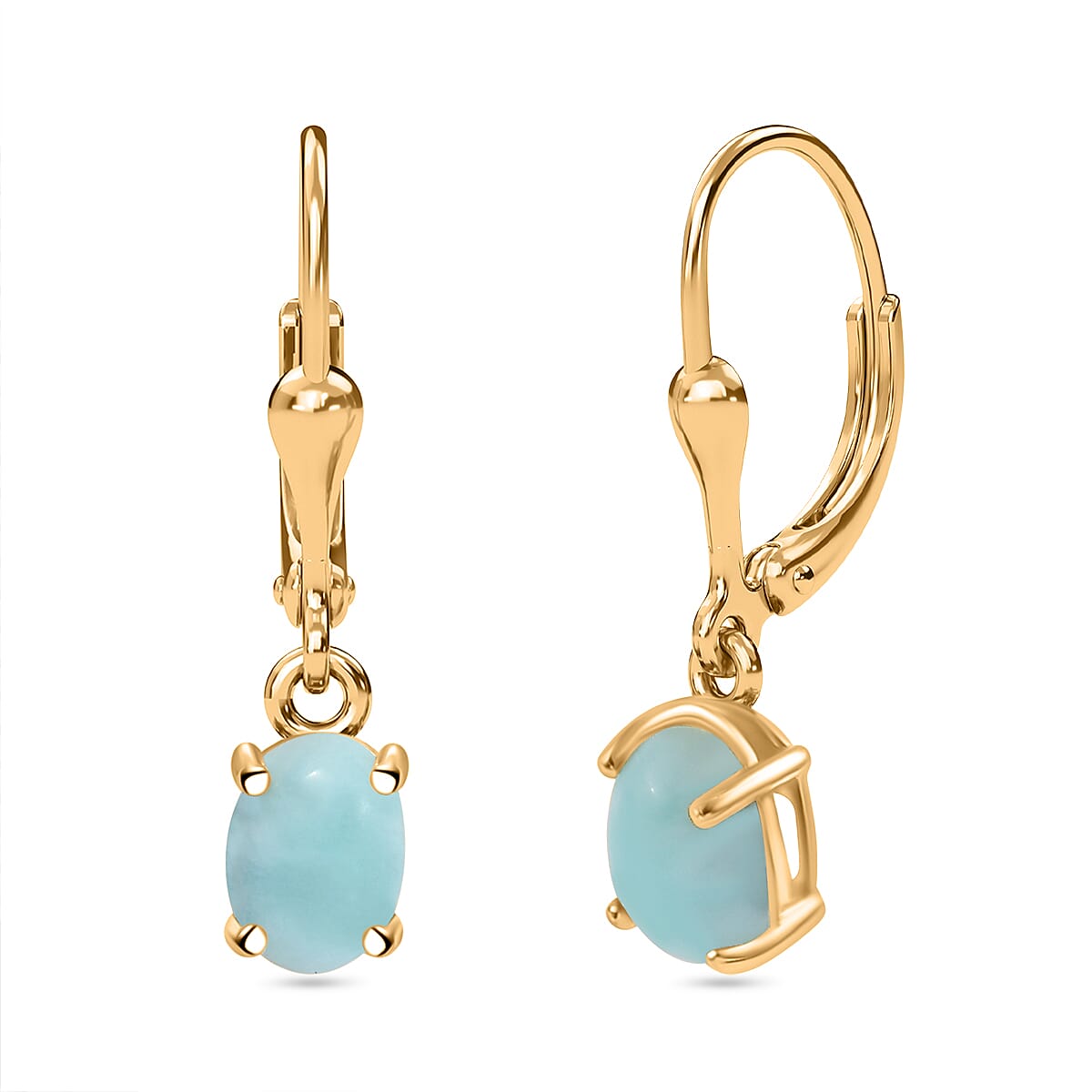 Natural Teal Green Larimar Earring with Lever Back in 14K Yellow Gold Overlay Sterling Silver 2.04 Ct. 7951276 0