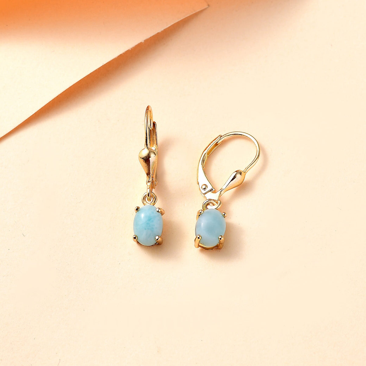 Natural Teal Green Larimar Earring with Lever Back in 14K Yellow Gold Overlay Sterling Silver 2.04 Ct. 7951276 2