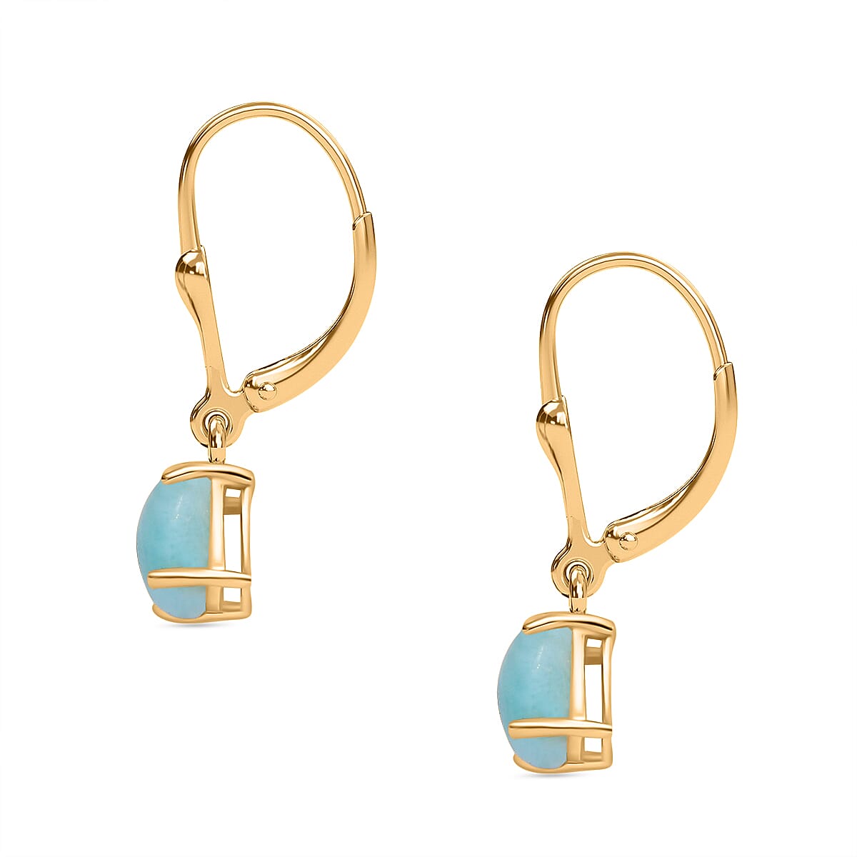 Natural Teal Green Larimar Earring with Lever Back in 14K Yellow Gold Overlay Sterling Silver 2.04 Ct. 7951276 5