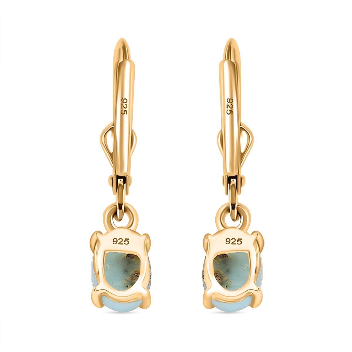 Natural Teal Green Larimar Earring with Lever Back in 14K Yellow Gold Overlay Sterling Silver 2.04 Ct. 7951276 6