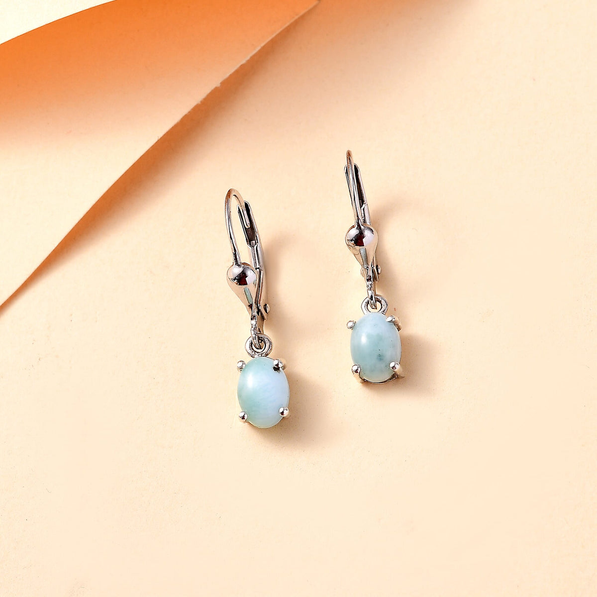 Natural Teal Green Larimar Earring With Lever Back in Platinum Overlay Sterling Silver 2.55 Ct. V32647375 2