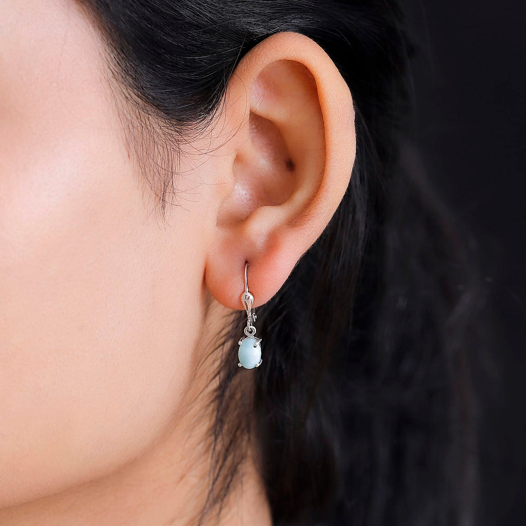 Natural Teal Green Larimar Earring With Lever Back in Platinum Overlay Sterling Silver 2.55 Ct.