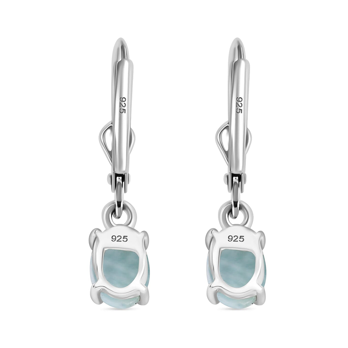 Natural Teal Green Larimar Earring With Lever Back in Platinum Overlay Sterling Silver 2.55 Ct. V32647375 5