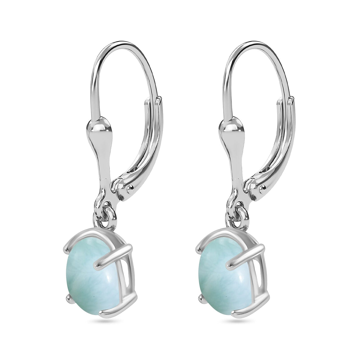 Natural Teal Green Larimar Earring With Lever Back in Platinum Overlay Sterling Silver 2.55 Ct. V32647375 6