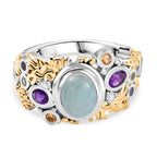 Natural Teal Green Larimar & Multi Gemstones Cluster Ring in 18K Vermeil Yellow Gold Plated & Rhodium Overlay Sterling Silver 2.34 Ct.
