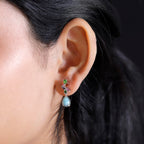 Natural Teal Green Larimar & Multi Gemstones Dangling Earring With Push Back in Rhodium Overlay Sterling Silver 3.71 Ct.