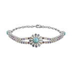 Natural Larimar & Multi Gemstones Bracelet (Size - 7.5) in Rhodium Overlay Sterling Silver 5.58 Ct, Silver Wt. 11.12 Gms.