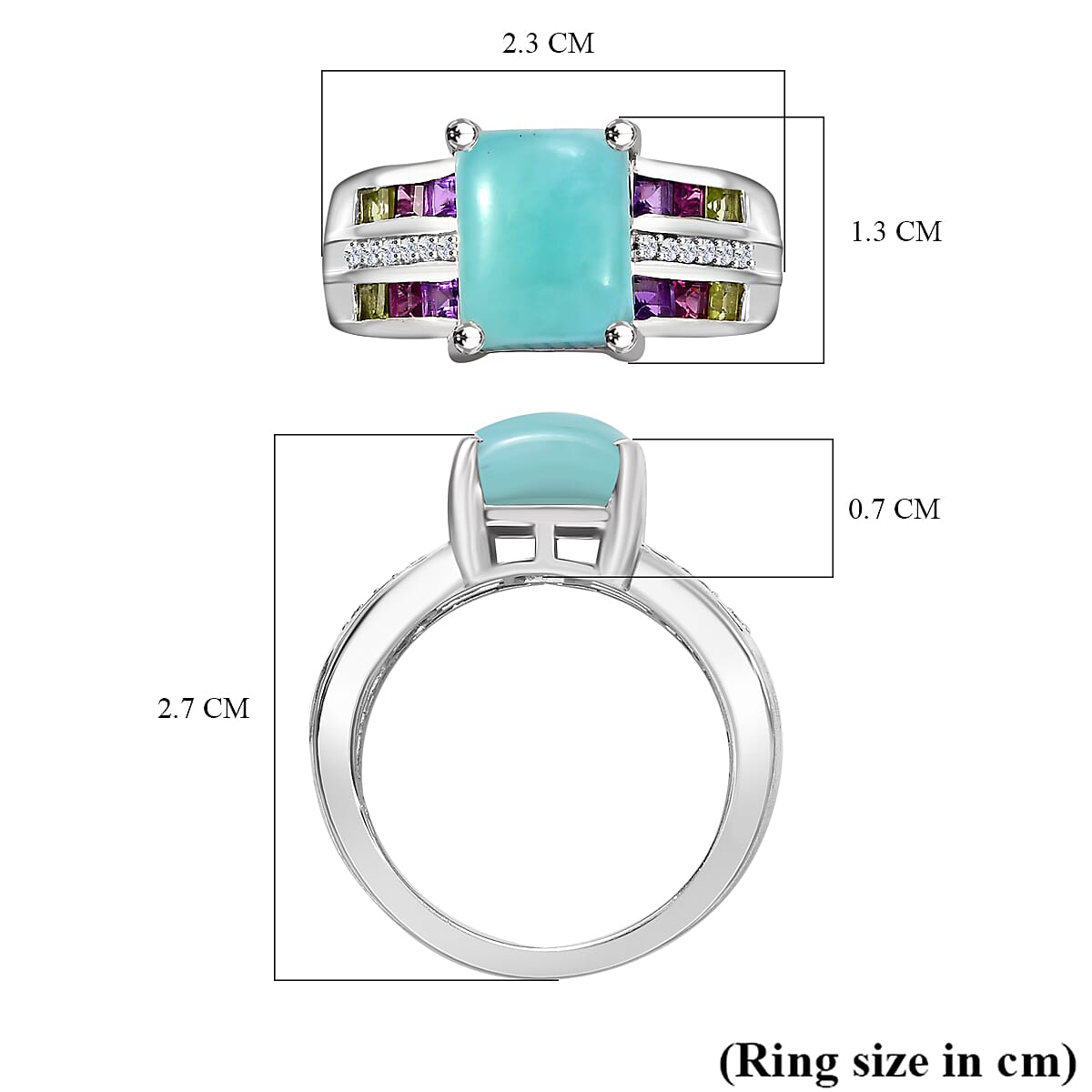 Natural Teal Green Larimar &amp; Multi Gemstones Ring in Rhodium Overlay Sterling Silver 4.92 Ct. 7963897 6