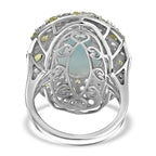 Larimar and Natural Peridot & White Zircon Ring in Rhodium Overlay Sterling Silver 11.24 Ct.