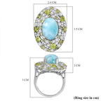 Larimar and Natural Peridot & White Zircon Ring in Rhodium Overlay Sterling Silver 11.24 Ct.