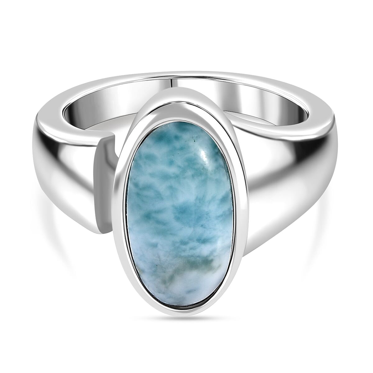Natural Teal Green Larimar Solitaire Ring in Rhodium Overlay Sterling Silver 3.99 Ct. 7957447 0