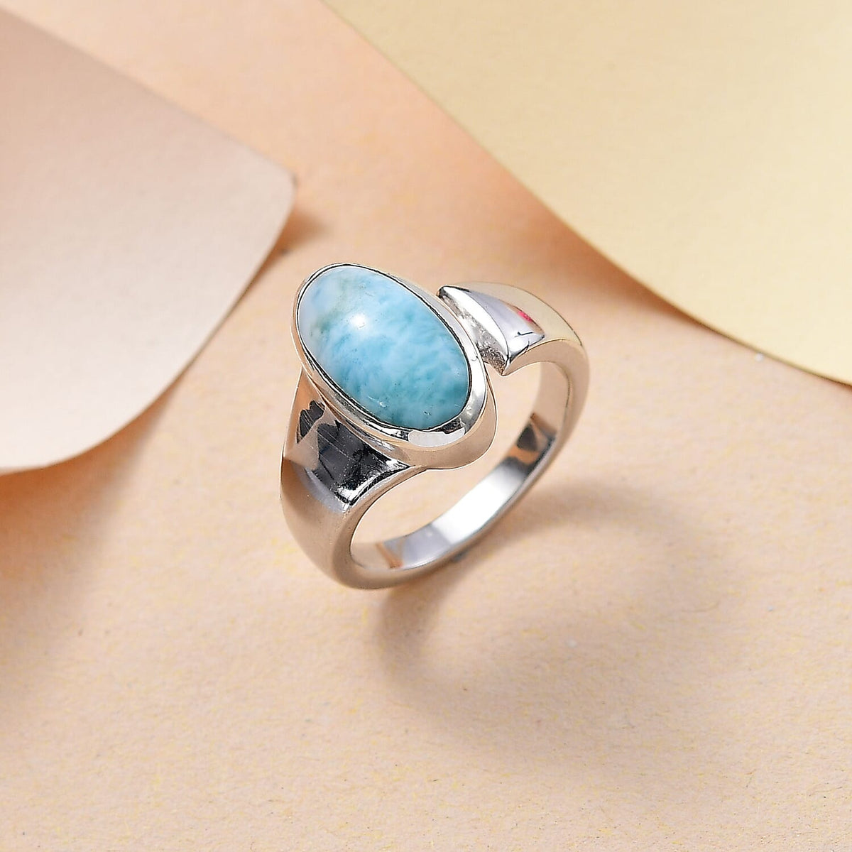 Natural Teal Green Larimar Solitaire Ring in Rhodium Overlay Sterling Silver 3.99 Ct. 7957447 1