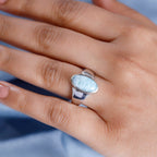 Natural Teal Green Larimar Solitaire Ring in Rhodium Overlay Sterling Silver 3.99 Ct.