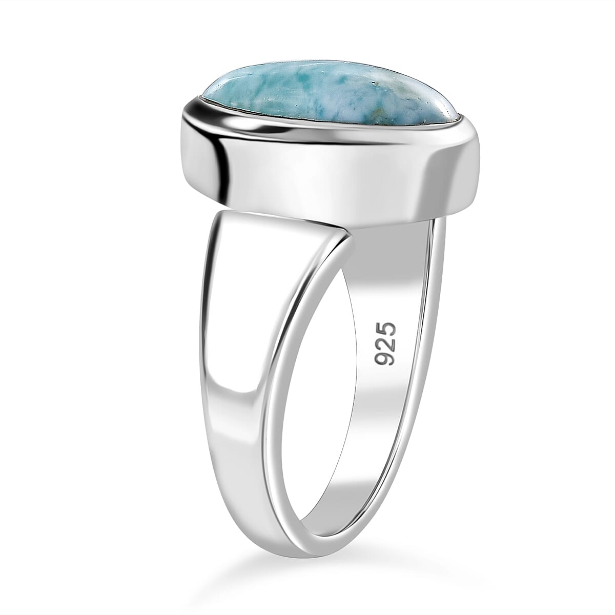 Natural Teal Green Larimar Solitaire Ring in Rhodium Overlay Sterling Silver 3.99 Ct. 7957447 3