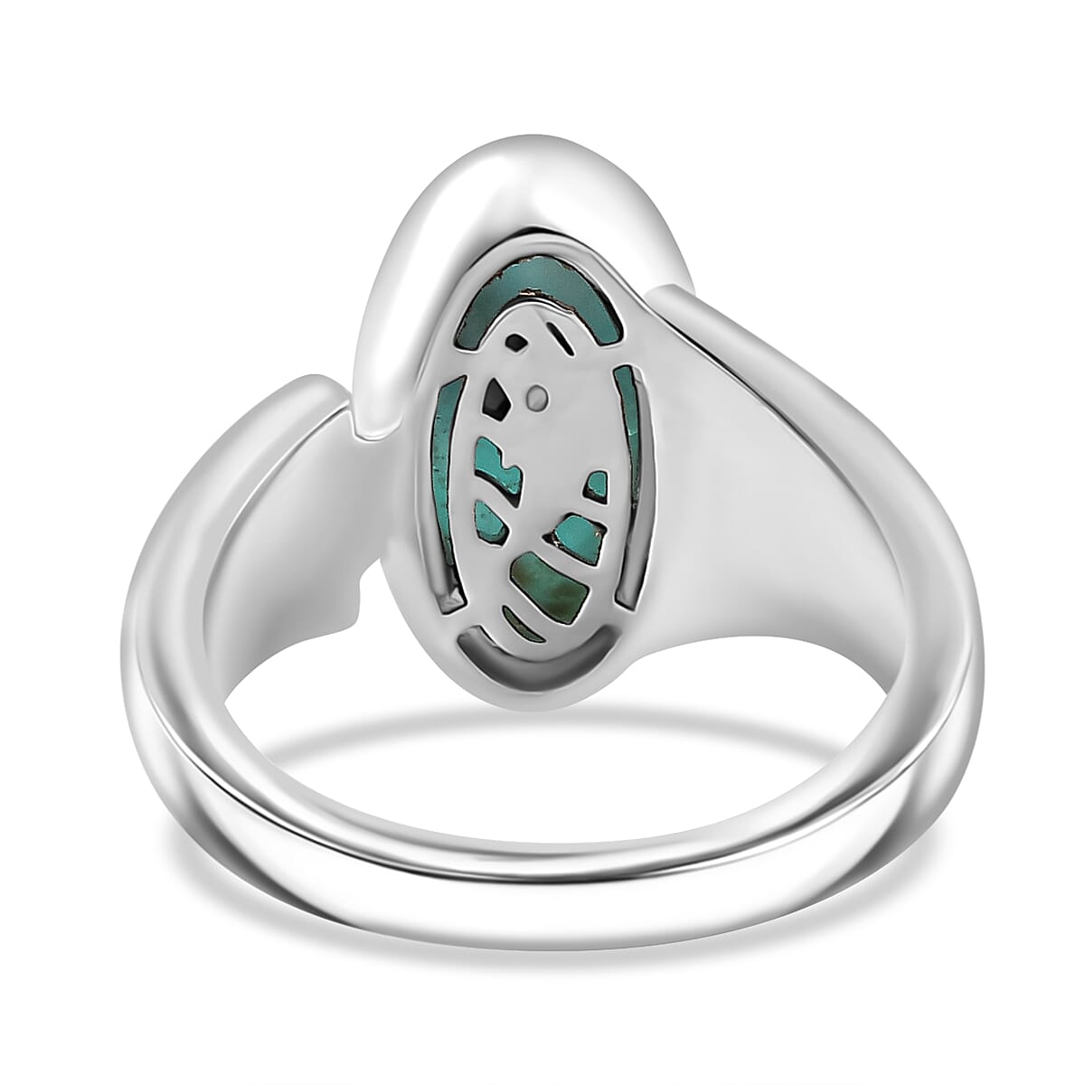 Natural Teal Green Larimar Solitaire Ring in Rhodium Overlay Sterling Silver 3.99 Ct. 7957447 4