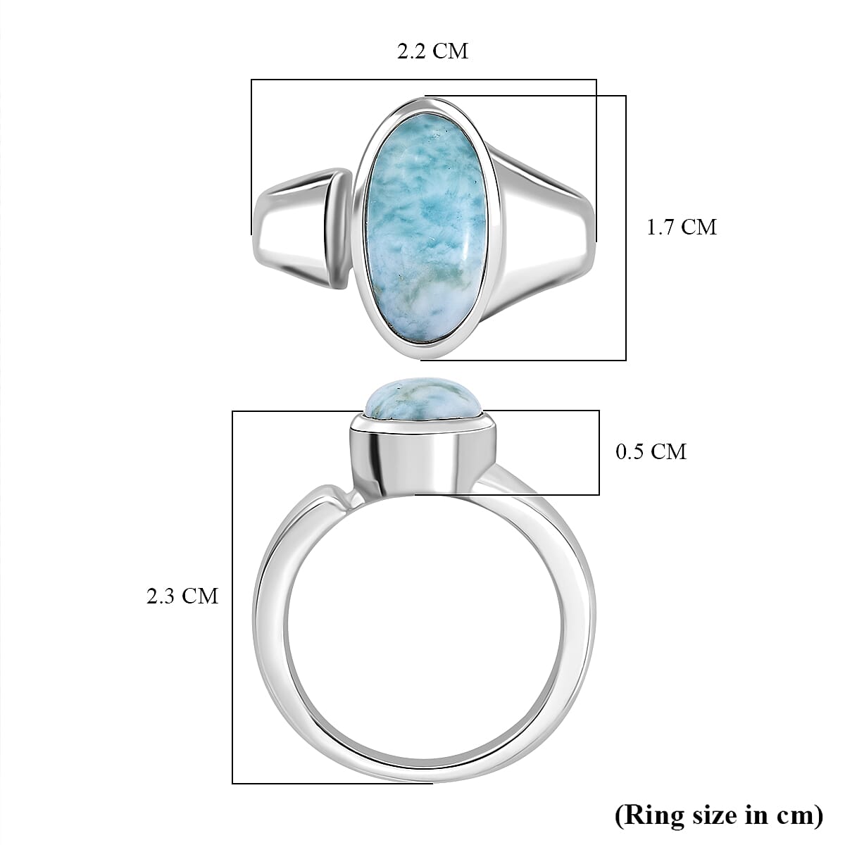 Natural Teal Green Larimar Solitaire Ring in Rhodium Overlay Sterling Silver 3.99 Ct. 7957447 5