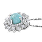 Natural Teal Green Larimar & White Zircon Pendant with Chain (Size - 20) in Rhodium Overlay Sterling Silver 2.55 Ct.