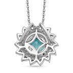 Natural Teal Green Larimar & White Zircon Pendant with Chain (Size - 20) in Rhodium Overlay Sterling Silver 2.55 Ct.